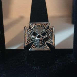 Stainless Steel Silver Skull Cross Ring